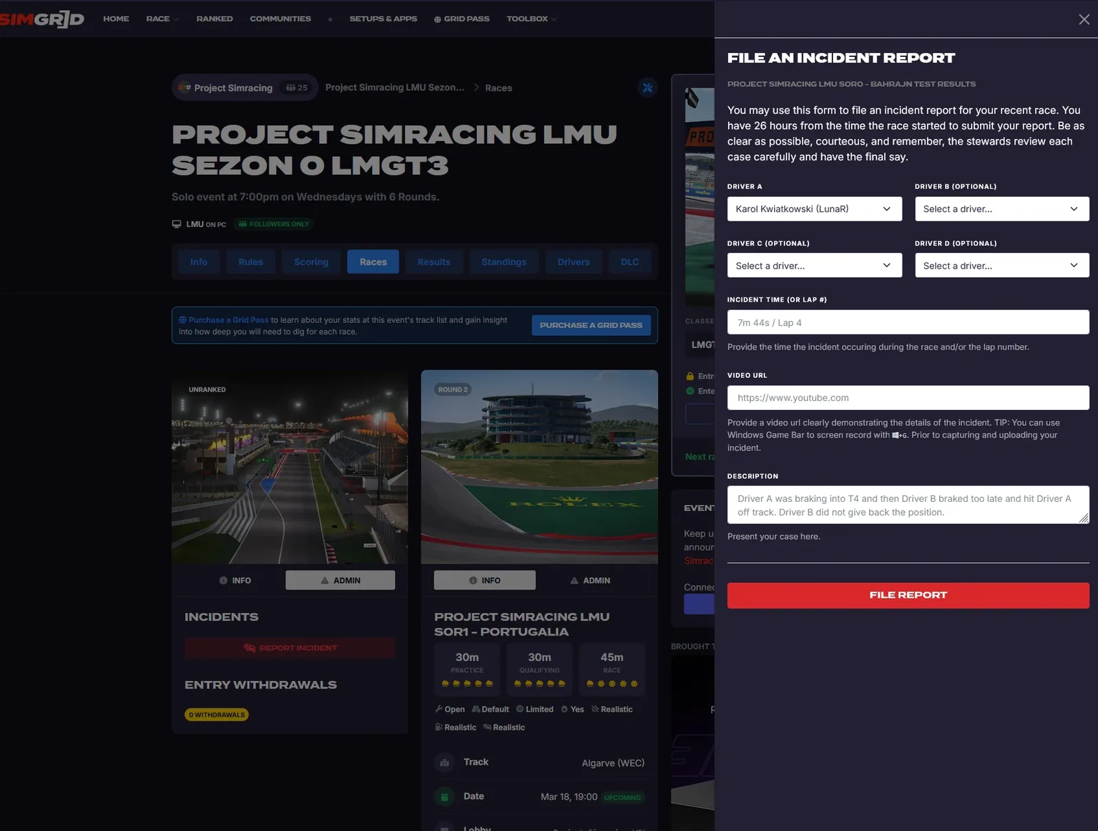 Formularz zgłoszenia incydentu w SimGrid